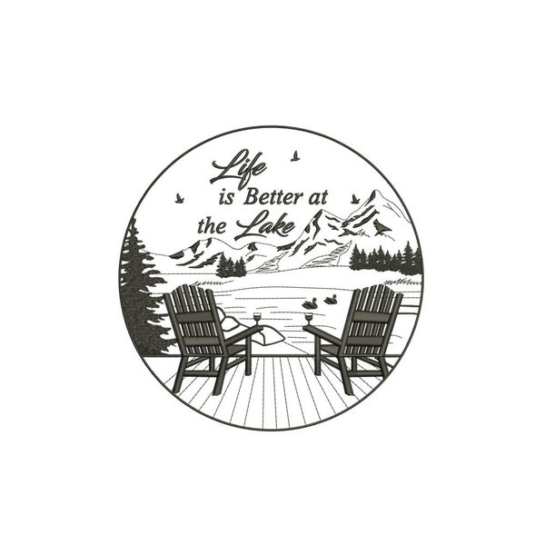 Life is better at lake Machine embroidery design / Lake chair with adventure view / Lake life