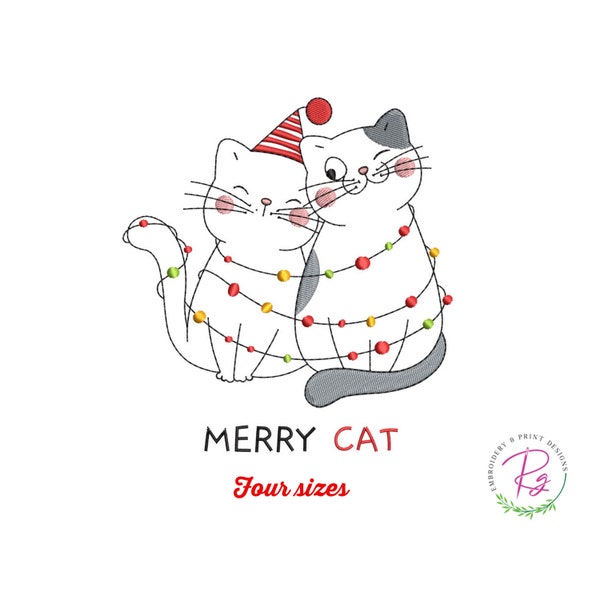 Buon Natale Cat Machine Embroidery / Embroidery Design / Cute Couple cat With Santa cap / Love cat / Pet Lovers / Merry Christmas