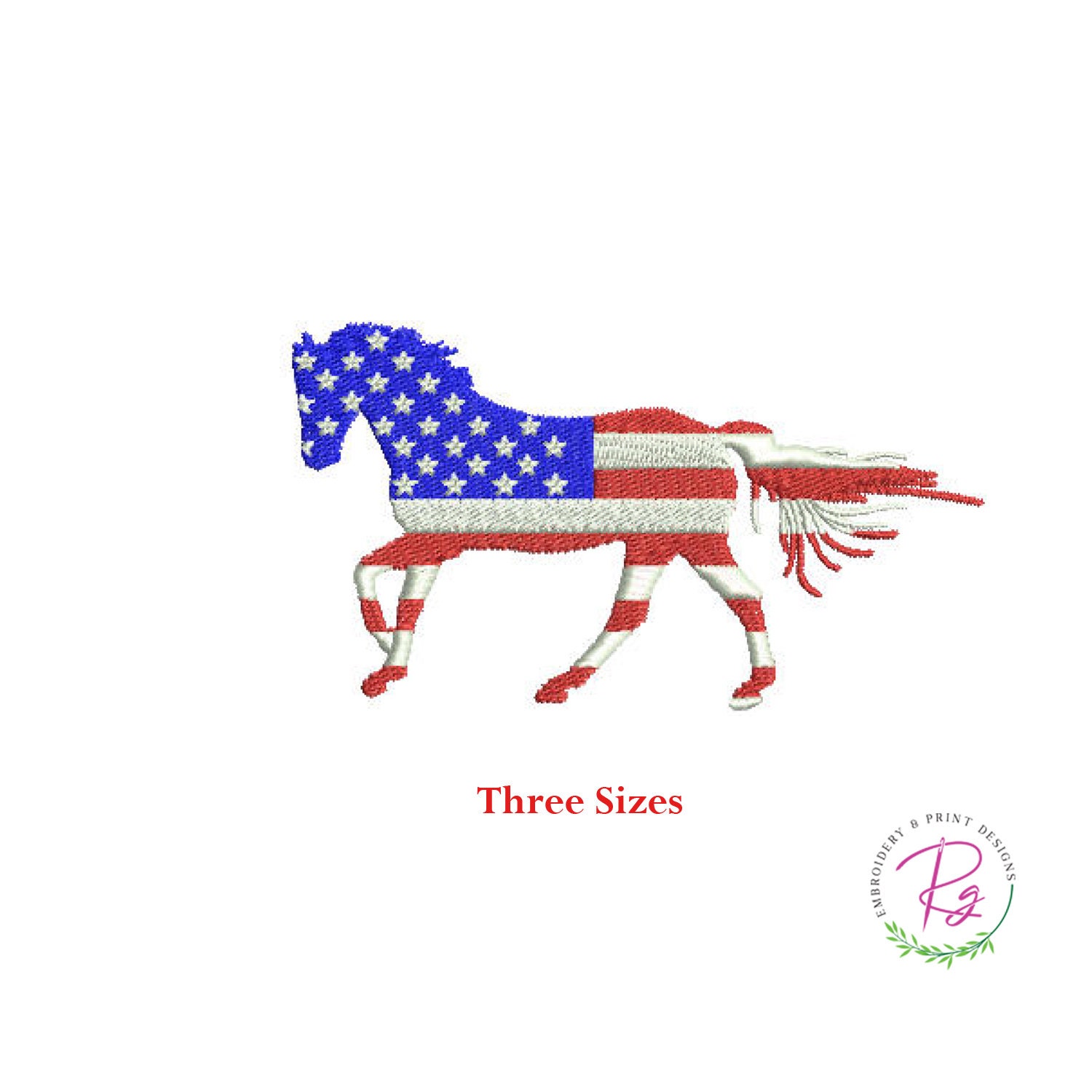 USA Flag Machine embroidery design / Farm Animal USA Flag / Horse Lover / Animal / USA Flag / Three sizes