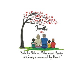 Family love father mother three son  side by side family apart family are always connected Machine embroidery design