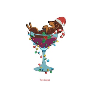 Dachshund Wine Christmas Machine Embroidery Design | Festive Dachshund