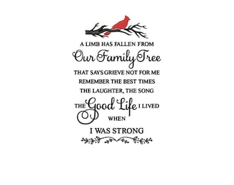 A Limb Has Fallen Cardinal Sympathy Poem Embroidery Design | 5x7 & 8x10 Inch | Instant Download