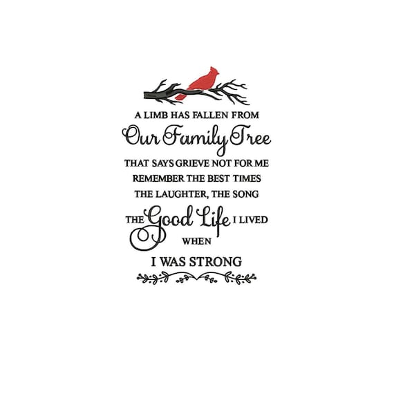 A Limb Has Fallen Cardinal Sympathy Poem Embroidery Design | 5x7 & 8x10 Inch | Instant Download