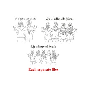 Das Leben ist besser mit Freunden Stickdatei | Beste Freunde Line Art | Maschinenstickerei | Freundschaft Design | Separate Dateien