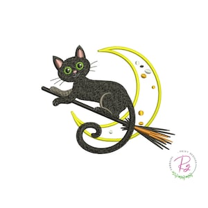 Witch Black Cat With Moon Embroidery Machine /Machine embroidery / Halloween Cat Machine Embroidery / Awesome cat black cat with moon