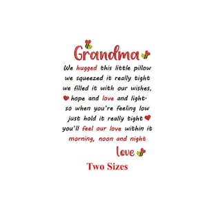 Grandma Love Hug Pillow Embroidery Design | Heartfelt Keepsake for Grandma | 4x4 & 5x7 Hoops