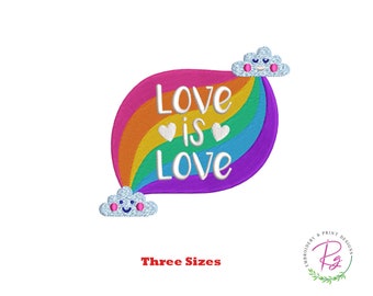 Rainbow Heart Love Machine Embroidery / Embroidery Design / Rainbow love words / Valentine love / Cloud rainbow love / Beautiful Love