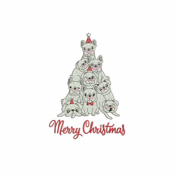 Christmas Pug Dog tree Machine embroidery design / Dog Christmas /  Christmas tree / Pug Christmas / Merry Christmas