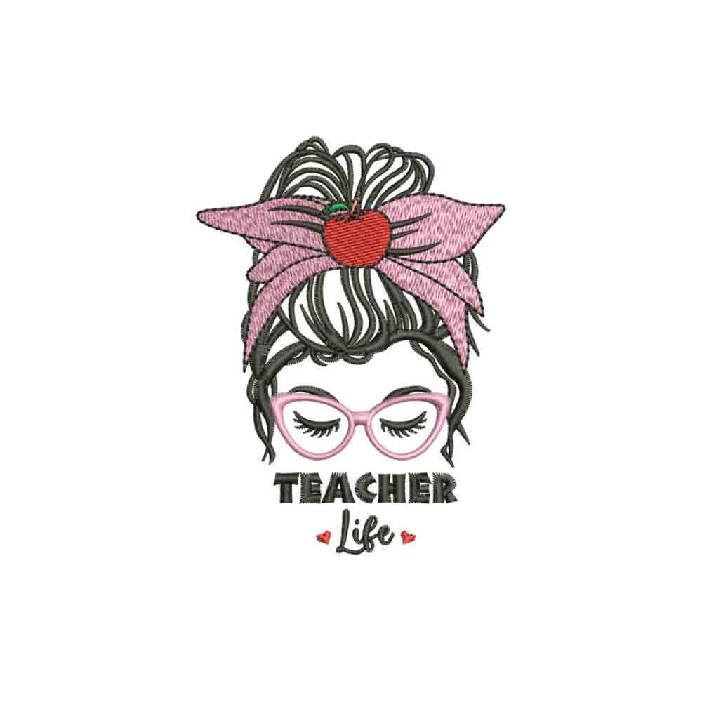 Teacher Life Messy Bun Machine Embroidery Design (digital Download) - Etsy
