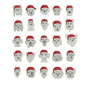 Christmas Dog face Machine embroidery design | Dog face with Santa Hat