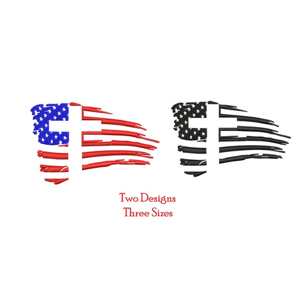 USA Flag Distressed Cross Machine Embroidery Design / USA Flag Cross / USA Distressed Flag