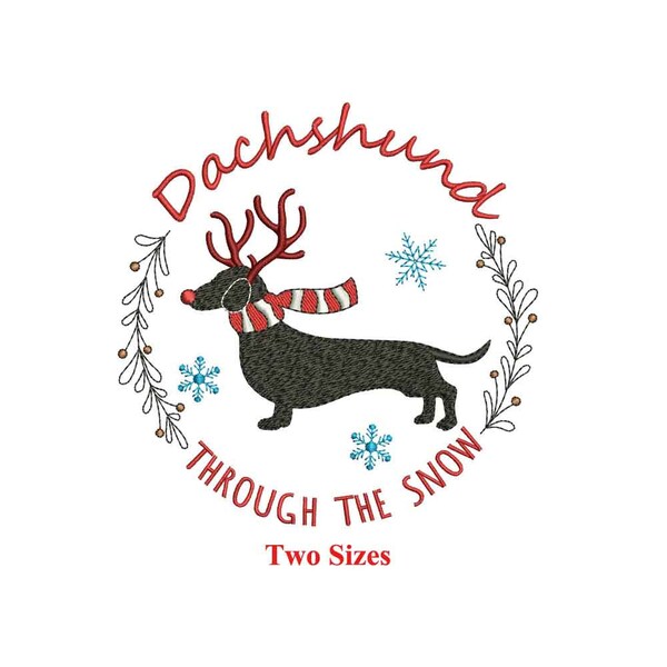 Dachshund Through the Snow Embroidery Design | Christmas Dachshund | Two Sizes