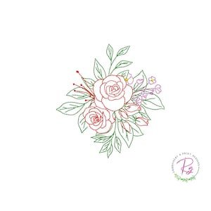 Rose Flower Embroidery Design, Red Outline Roses (Digital Download)
