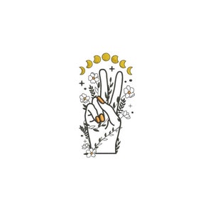 Magical Floral  flower Hand with celestial moon Machine Embroidery design / Floral flower hand / Celestial Moon
