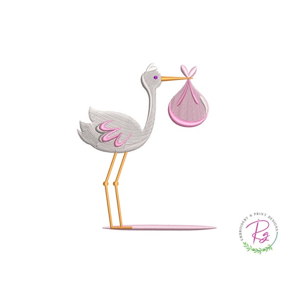 Stork with Gift Hanging Machine Embroidery / Machine embroidery / Pink swan / Stork Gifts / Gifts / Pink Cute Swan