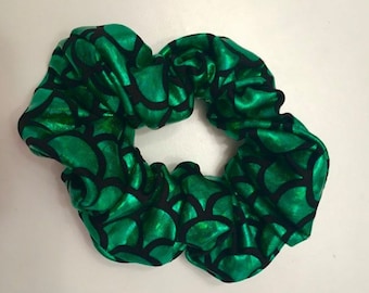 Shiny Emerald Green Mermaid Scallop Hair Tie Scrunchie