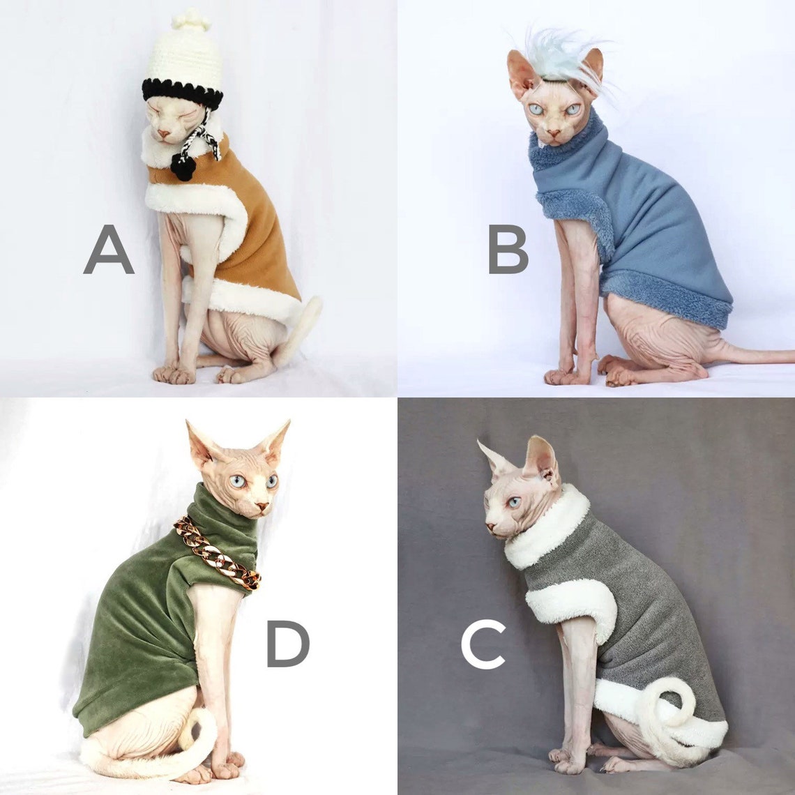 Sphynx winter clothes costume fleece cotton Etsy