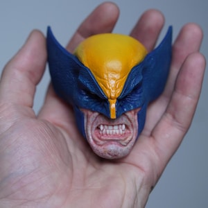 Animal-X Painted Magnet/Bust Sculpture, Hand sculpted&painted, MAGNETS ATTACHED, Yellow-Blue Comics Mask