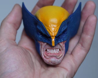 Animal-X Painted Magnet/Bust Sculpture, Hand sculpted&painted, MAGNETS ATTACHED, Yellow-Blue Comics Mask