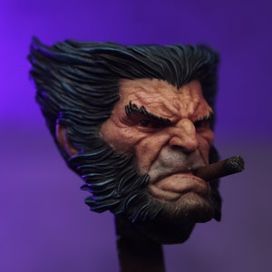 LOGAN Imán pintado/escultura de busto, esculpida y pintada a mano, IMANES ADJUNTOS, versión Comic Blue Hair imagen 6