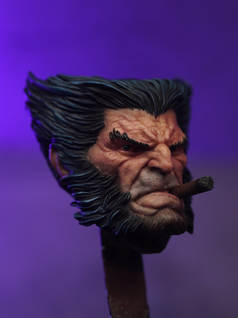 LOGAN Imán pintado/escultura de busto, esculpida y pintada a mano, IMANES ADJUNTOS, versión Comic Blue Hair imagen 6