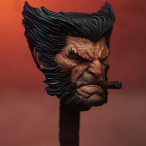 LOGAN Imán pintado/escultura de busto, esculpida y pintada a mano, IMANES ADJUNTOS, versión Comic Blue Hair imagen 7