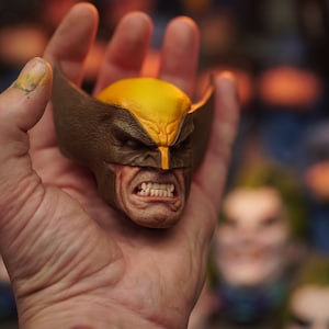 Animal-X Magnet/Bust Sculpture, Hand sculpted&painted, MAGNETS ATTACHED, Yellow-Brown Mask