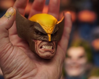 Animal-X Magnet/Bust Sculpture, Hand sculpted&painted, MAGNETS ATTACHED, Yellow-Brown Mask