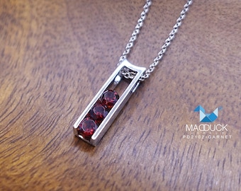 Natural Garnet Pendant / 925 Sterling Silver Rhodium Plated / Titanium Chain / Nickel-Free | MadDuck Jewels PD2102GN