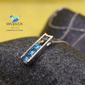 Anhänger mit natürlichem Londoner Blautopas, Geburtsstein-Halskette für Dezember, Sterlingsilber 925, Titankette, Geschenk für Sie