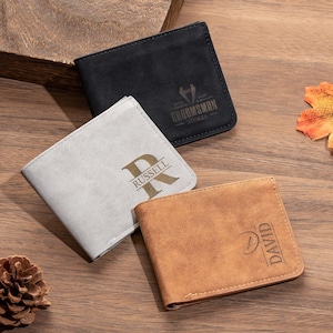 Custom Engraved Wallets,Mens Leather Wallet,Groomsmen Gifts,Party Gifts,Wedding Party Favors,Gifts for Dads,Birthday Gift