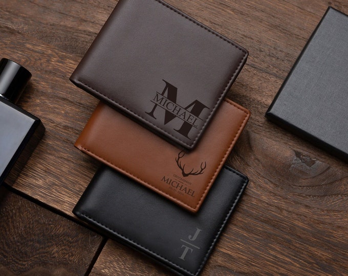 Carteras grabadas personalizadas, Cartera de cuero para hombre, Regalos para padrinos de boda, Regalos para fiestas, Recuerdos para bodas, Regalos para papás, Regalos de cumpleaños