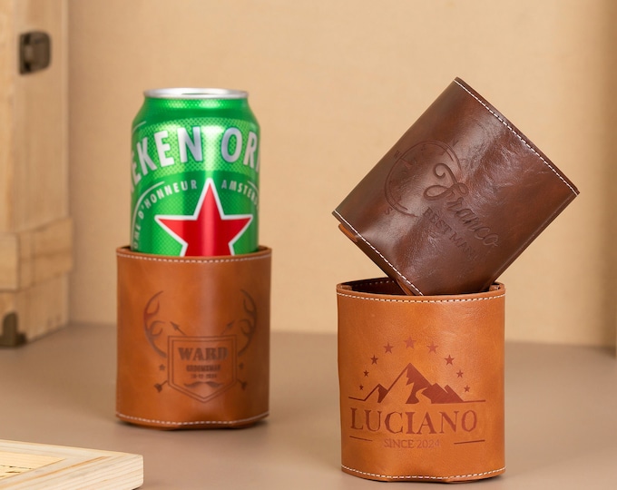 Custom Leather Can Holder,Engraved Beer Holder,Custom Wedding Gifts,Party Gifts,Corporate Gifts,Boyfriend Gifts,Thank You Gift