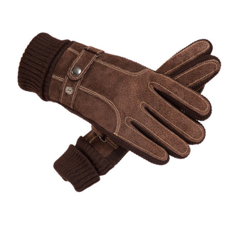 Leather gloves men plus velvet thick brown black warm winter gloves men and women gloves outdoor windproof gloves