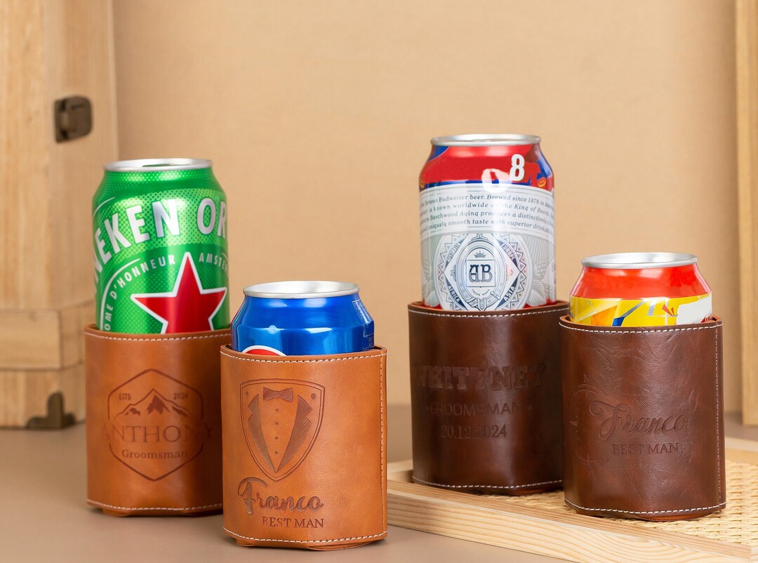 Custom Leather Can Holder,engraved Beer Holder,custom Wedding Gifts