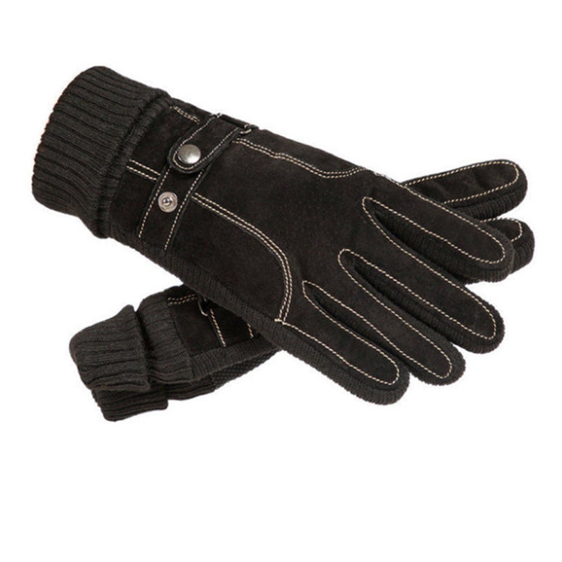 Leather gloves men plus velvet thick brown black warm winter gloves men and women gloves outdoor windproof gloves