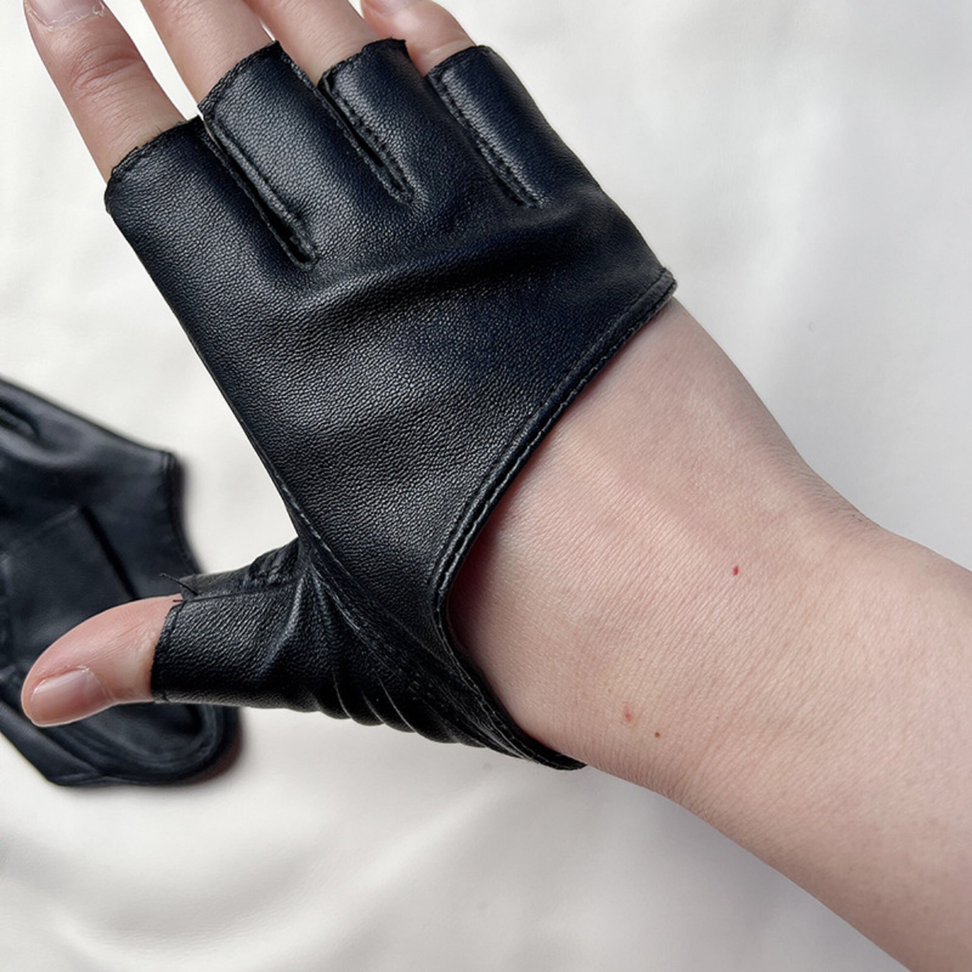Half Finger Leather Gloves Leather Half Palm Short Sheepskin