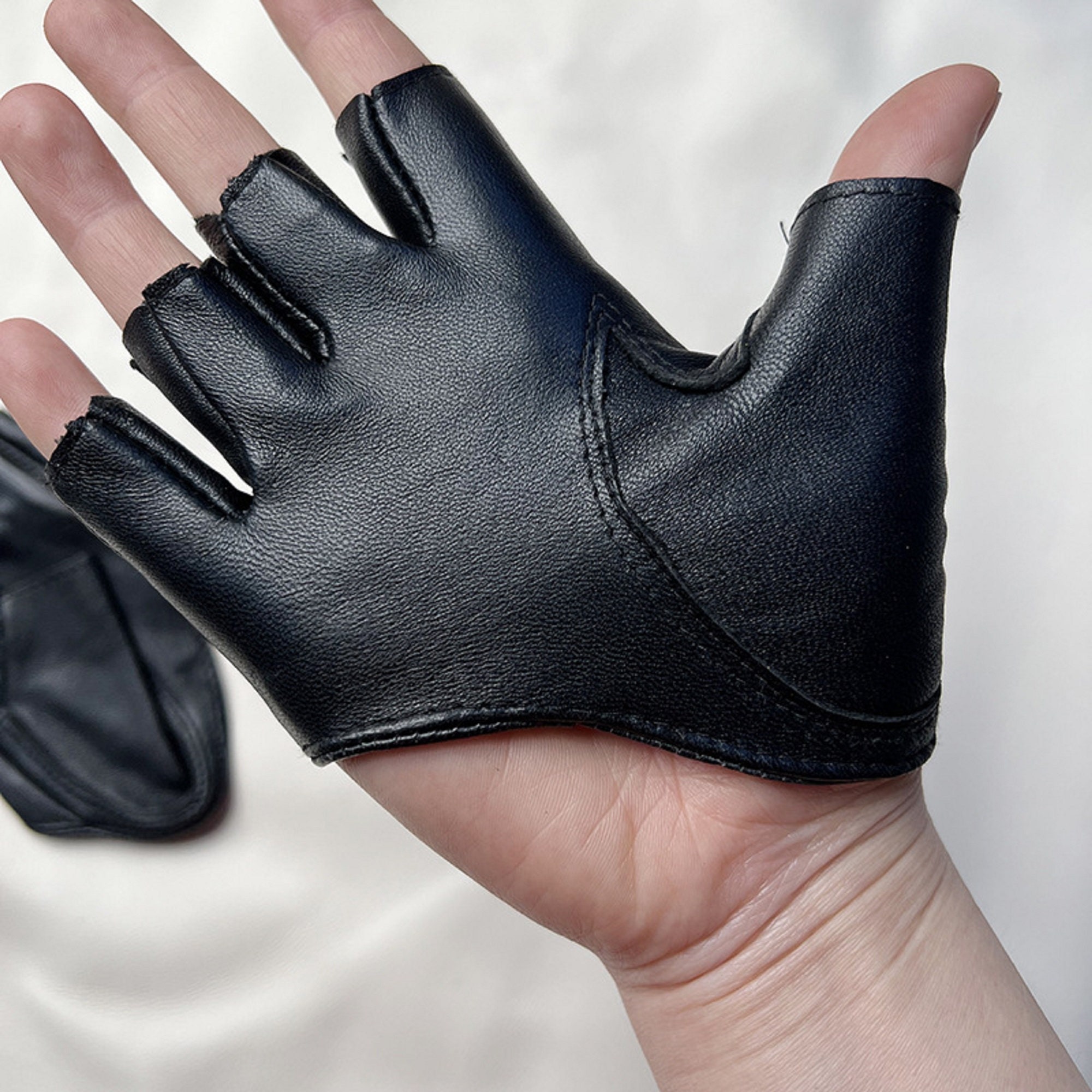 Leather Half Palm Short Sheepskin Glovespunk Gloves Etsy
