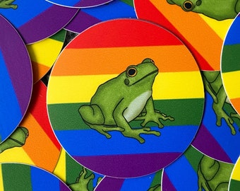 Rainbow Pride Frog Sticker - Die Cut / Waterproof