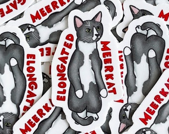 Grey Cat "Elongated Meerkat" Sticker - Die Cut & Waterproof