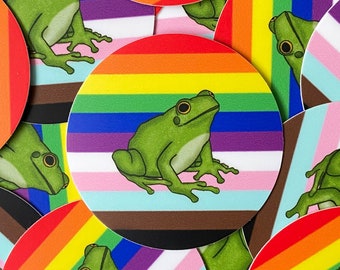 11 Stripe Rainbow Pride Frog Sticker - Die Cut / Waterproof