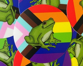Progress Rainbow Pride Frog Sticker - Die Cut / Waterproof