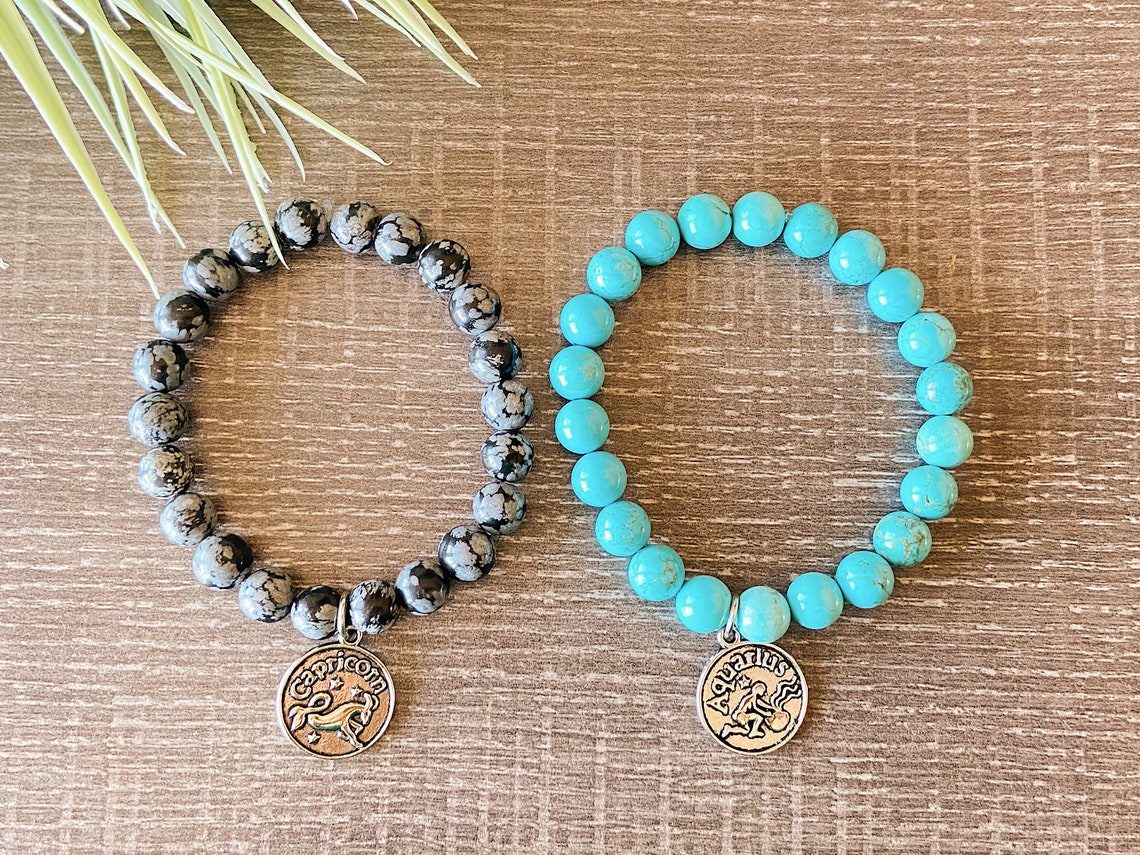 Zodiac Gemstone Bracelets Silver Charm Etsy