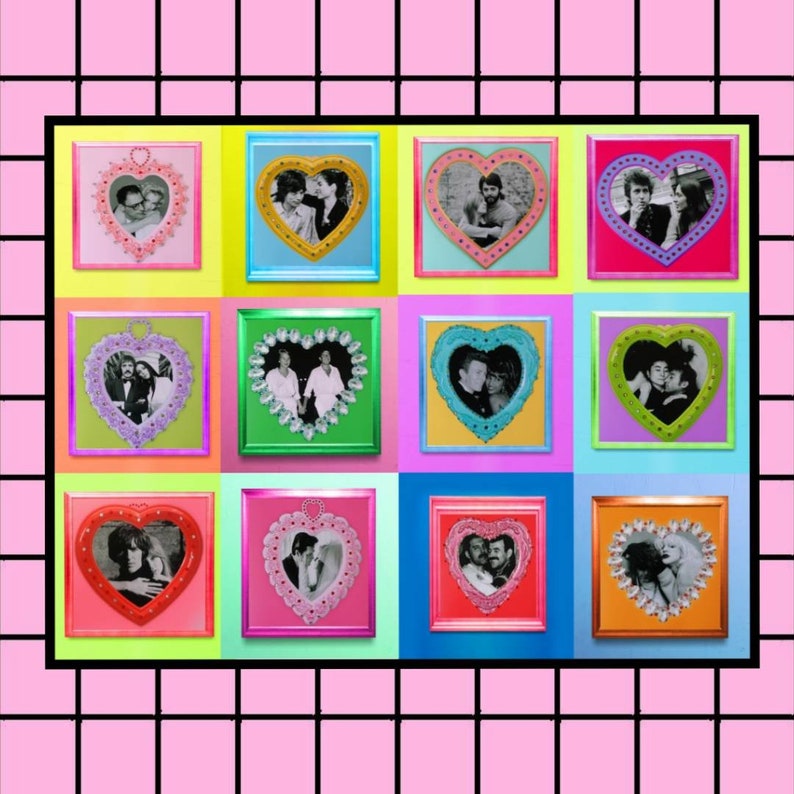 Personalized Bedazzled Couple Poster with Hotfix Rhinestones and Diamantes Custom Bedazzled Heart Poster