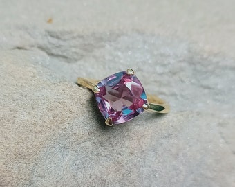 11.30 ct Cushion Synthetic Alexandrite Ring Art Deco Style Sterling Silver