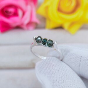 Teal sapphire ring, Beads Teal sapphire ring, 925 Sterling Silver ring, Sapphire engagement ring, lab grown Teal sapphire ring