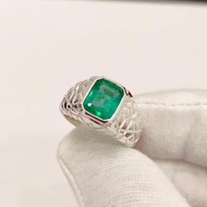 Emerald Ring, Octagon Cut Emerald Ring, 925 Sterling Silver Ring, natural touch emerald ring, lab created emerald ring, emerald silver ring