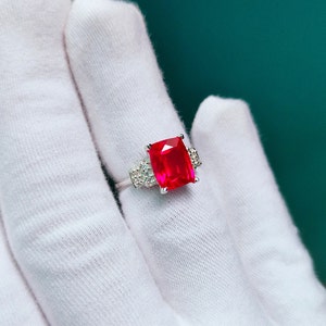 Lab created ruby ring cushion cut ruby ring 925 sterling silver ring cushion red ruby ring lab grown ruby ring engagement ring ring for gift