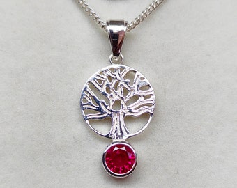 Rubinhänge, Runt rubinhänge, hänge i 925 sterlingsilver, Runt rubinhalsband, labbodlat rubinhänge, Rosa rubinhänge