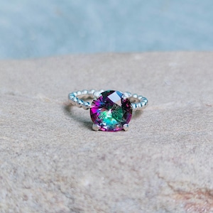 Mystischer Topas Ring rund geschnittener mystischer Topas Ring 925Er Sternchen Silber Ring Regenbogen Mystischer Topas Ring RegenbogenTopas Heiligenschein Ring, Ring für Geschenk